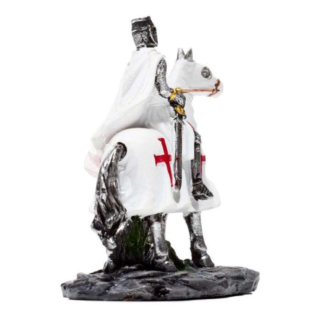 Intricately designed set of 2 crusader knight ornaments on horseback, perfect for holiday decor and medieval charm.