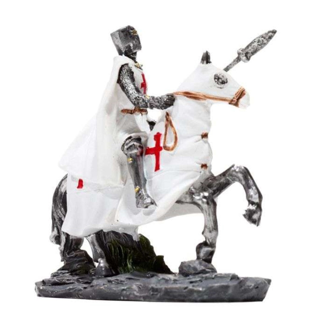 Intricately designed Crusader Knight ornaments on horseback, perfect for festive decor, set of 2 assorted styles.