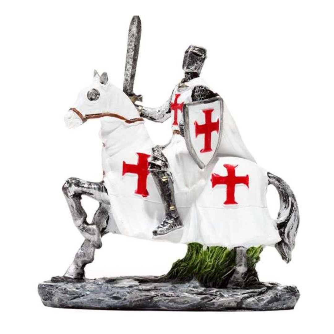 Intricately crafted set of 2 Crusader Knight ornaments on horseback, perfect for medieval decor or as a unique gift.