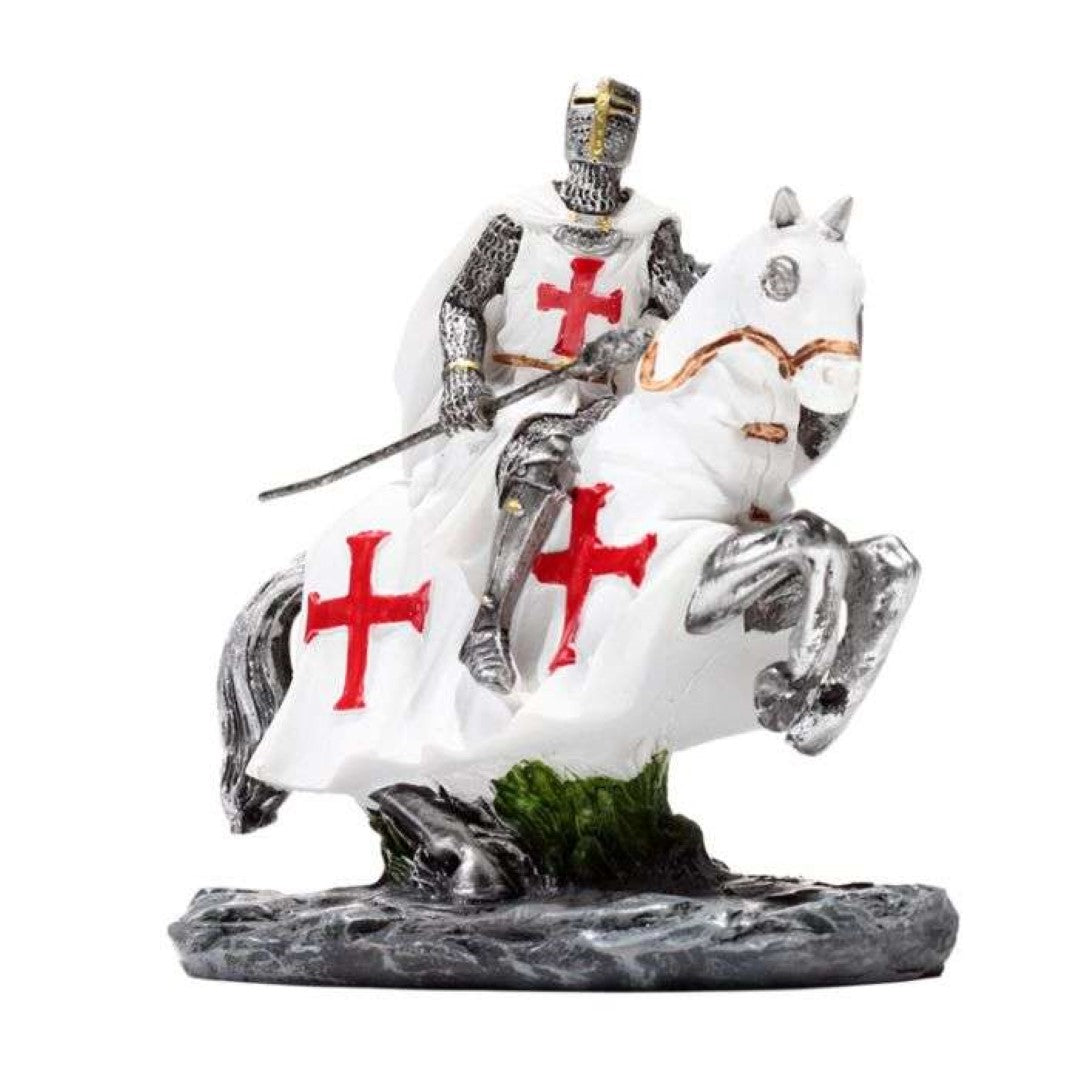 Set of 2 intricate Crusader knight ornaments on horseback, perfect for medieval-themed decor and festive displays.