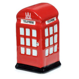 Ceramic salt and pepper shakers shaped like London's Red Post Box and Telephone Box, 7.5cm tall, stylish and functional.