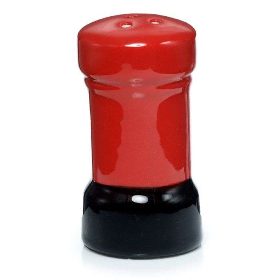 Ceramic salt and pepper shakers shaped like London’s Red Post Box and Telephone Box, perfect for kitchen decor.