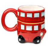 Red ceramic mug shaped like a London Routemaster bus, 460ml capacity, decorative and food safe.