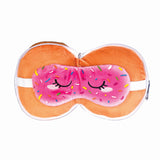 Plush pink donut travel mask and pillow combo, measuring 17cm, offers comfort and style for travelers on the go.