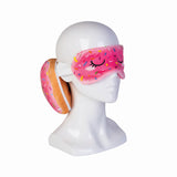 Plush pink donut travel mask and pillow, measuring 17cm, for cozy comfort on the go with cute design and soft velour fabric.