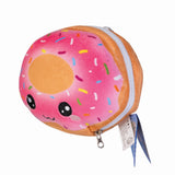 Plush pink donut travel mask and pillow, measuring 17cm, designed for comfort and style during journeys.