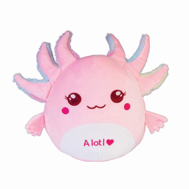 Soft 22cm axolotl plush toy with velour fabric, perfect for snuggling and comfort for all ages.