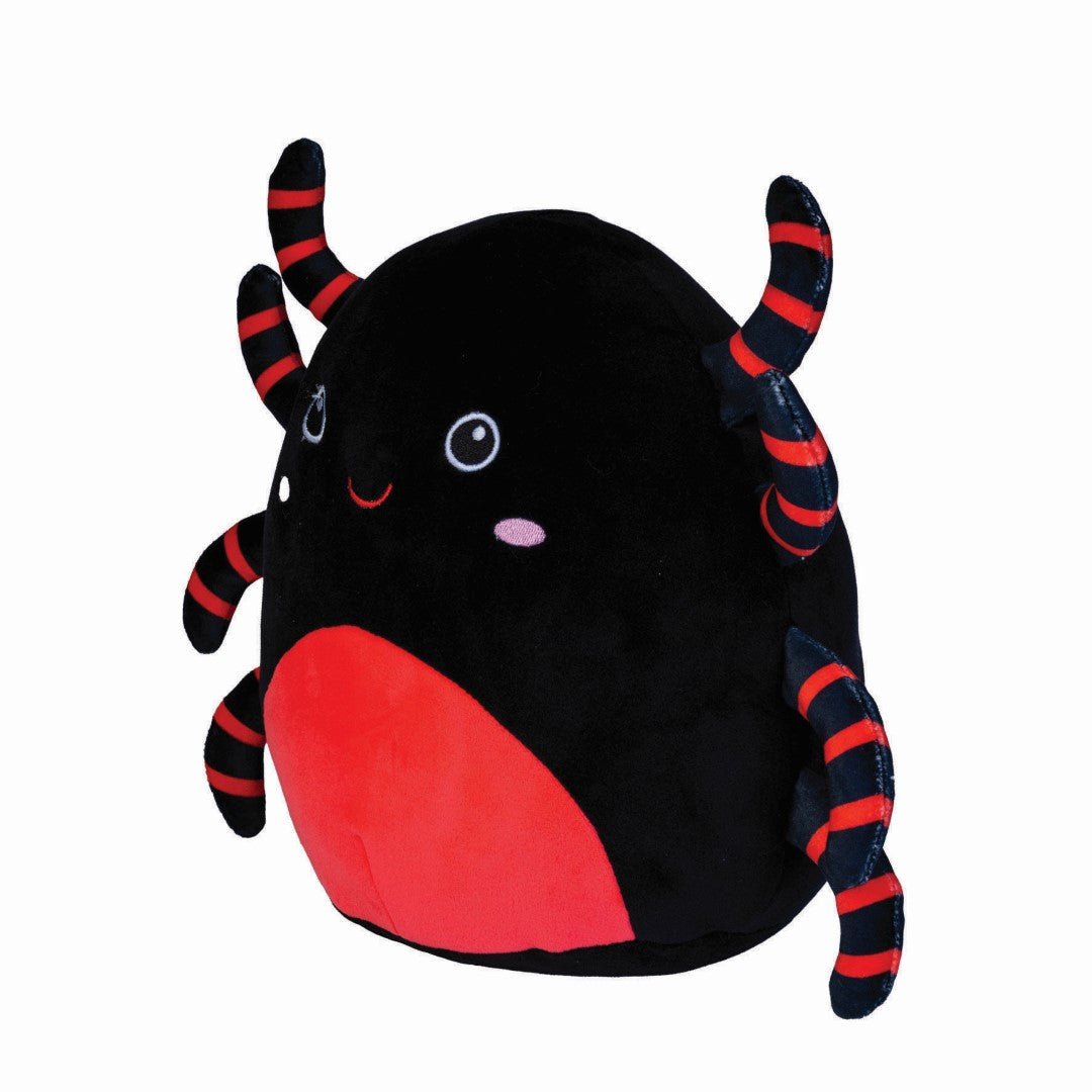 Ultra-soft 22cm plush spider cushion, perfect for cuddling and playful decor for all ages.