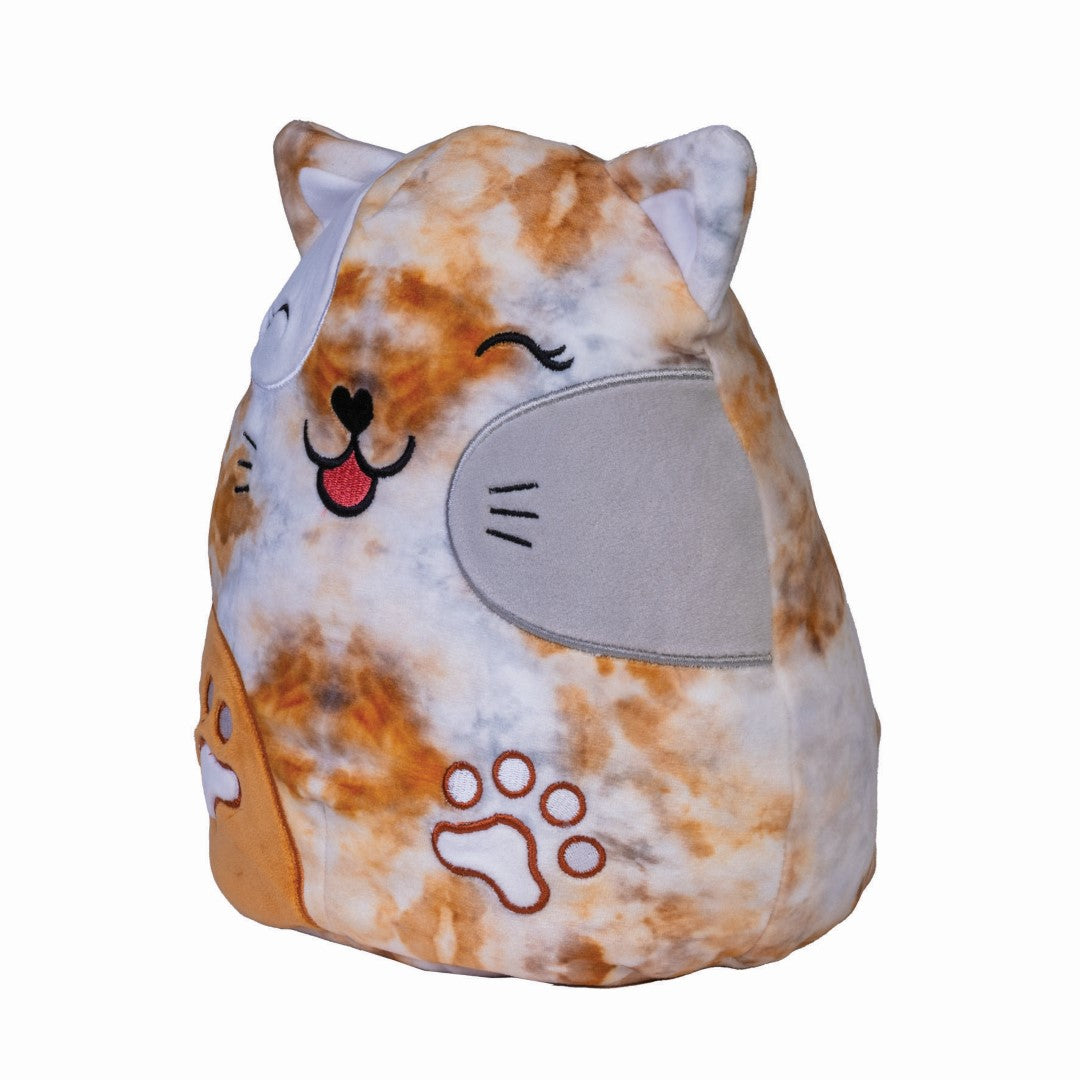 Plush tie-dye cat, 22cm, made from super soft velour, perfect for cuddling, lounging, and as a decorative toy.