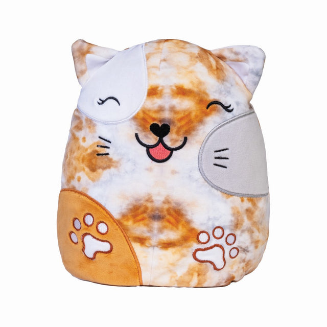 Cute tie-dye cat plush (22cm) made of soft velour, perfect for cuddling and enhancing comfort in any space.