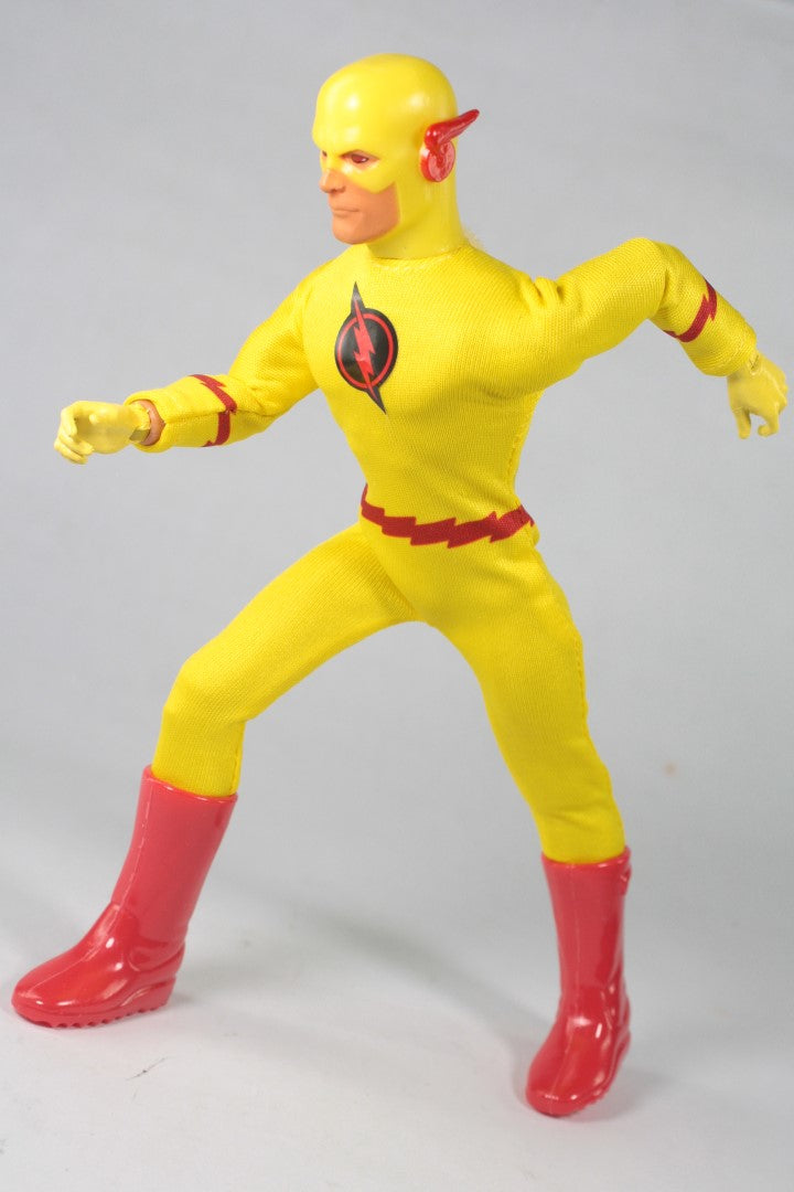 Collectible MEGO Reverse Flash figurine, 8-inch, 26 points of articulation, vibrant retro costume, and classic 70s packaging.