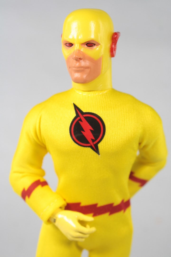 Collectible MEGO Reverse Flash figurine celebrating 50 years, featuring vibrant costume and 26 points of articulation.