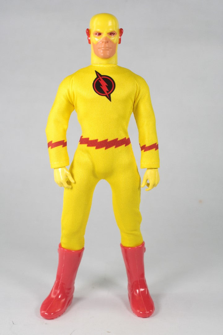 Collectible MEGO Reverse Flash figurine celebrating 50 years, with 26 points of articulation and classic 1970s styling.