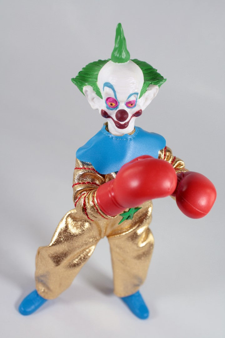 8-inch MEGO Killer Klowns Shorty figurine in boxing gloves, highly detailed with 14 points of articulation for dynamic display.