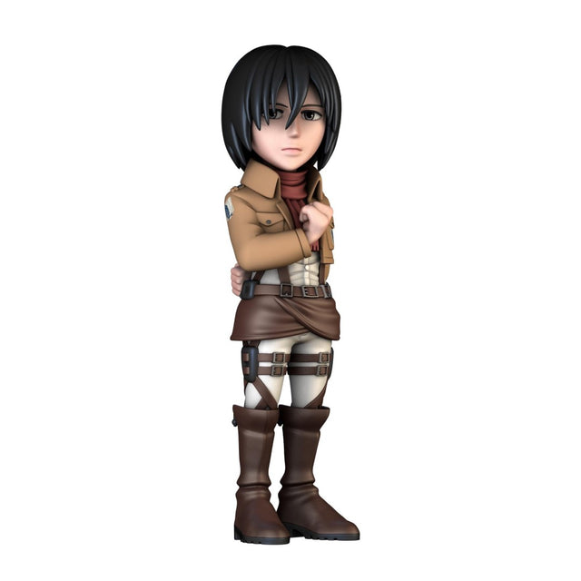 Collectible figurine of Mikasa Ackerman from Attack on Titan, showcasing her iconic battle gear and fierce expression.