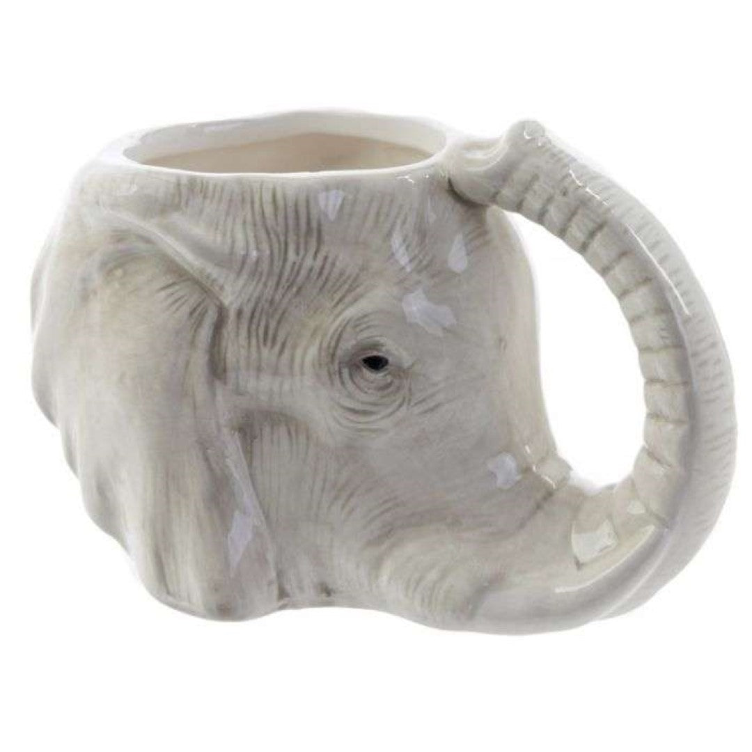 Elephant head-shaped ceramic mug (450ml) for coffee lovers, showcasing artistic design and unique charm.