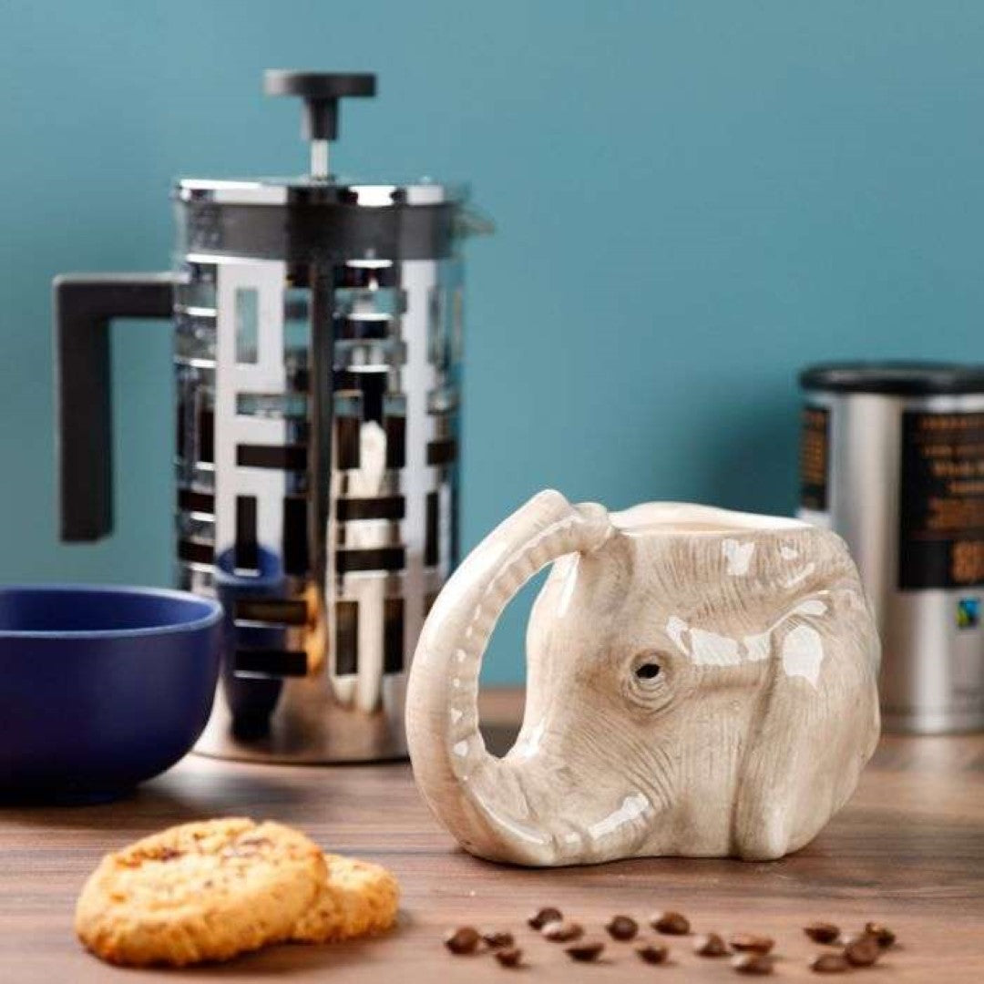 Elephant head shaped ceramic mug (450ml), ideal for animal lovers and artistic kitchenware enthusiasts.