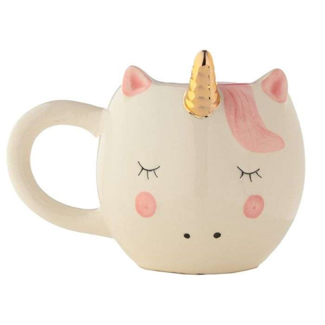 Enchanted unicorn-shaped ceramic mug (560ml) with vibrant rainbow design, perfect for whimsical drinkware lovers.