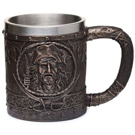 Decorative pirate tankard featuring a brushed gold wood effect, perfect for collectors and home bar displays.