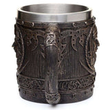 Decorative brushed gold wood effect pirate tankard, 14cm, highlighting a unique design for collectors and home decor.