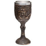 Set of 2 pirate-themed decorative goblets featuring a brushed gold wood effect, standing 18cm tall.