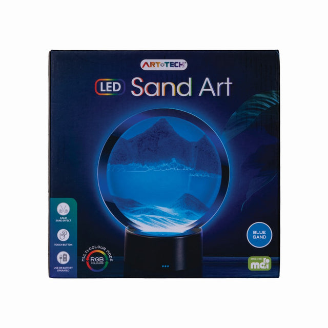 LED Sand Art - Blue (19cm) featuring calming blue sand and color-changing LED, perfect for decor and relaxation.