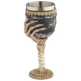 Decorative 19cm skeleton arm goblet made of resin and stainless steel, perfect for gothic decor and Halloween gatherings.