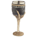 A 19cm decorative goblet featuring a skeleton arm design, ideal for gothic decor and Halloween celebrations.