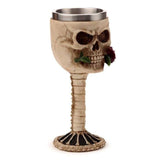 Gothic decorative goblet featuring a skull design with a red rose, measuring 18.5cm tall, ideal for unique home decor.