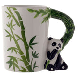 Ceramic mug featuring a cute panda and bamboo decal, uniquely shaped handle, perfect for coffee or tea (400ml).