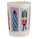 Ceramic mug with a Queen-shaped handle, 400ml capacity, featuring London's iconic symbols and royal elegance.