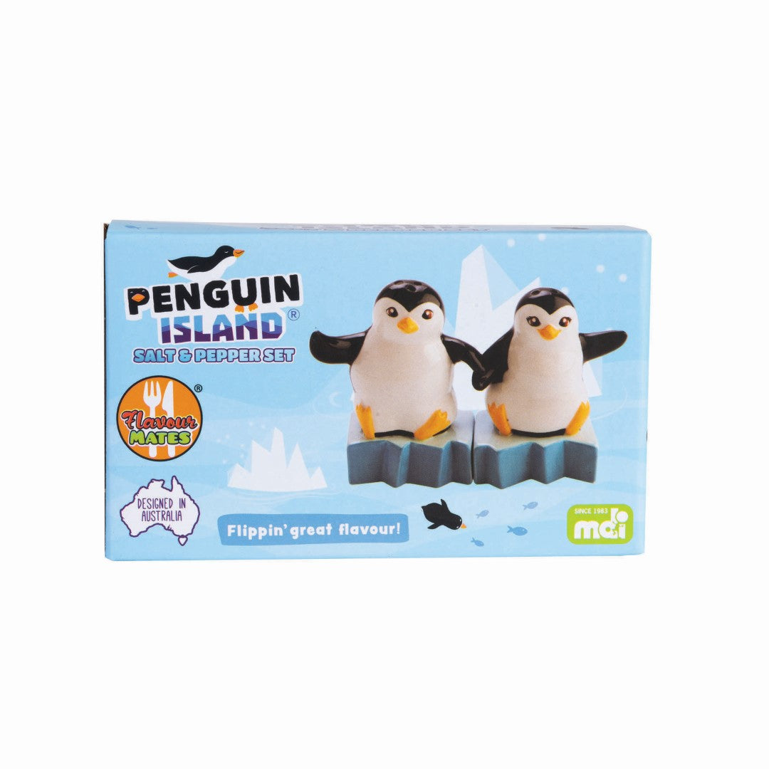 Adorable penguin-shaped salt and pepper set on mini icebergs, perfect for adding charm to your dining table.