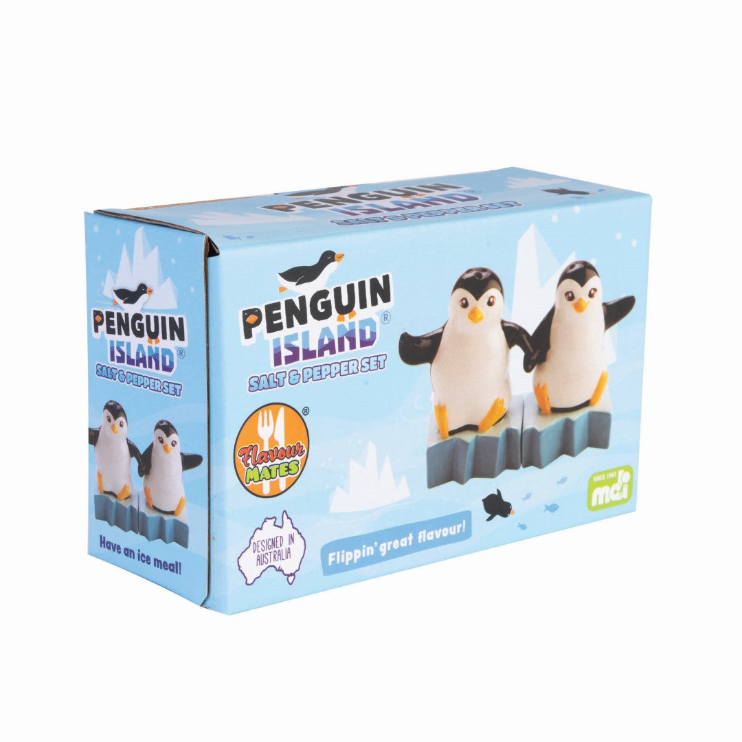 Ceramic salt and pepper set shaped like penguins on icebergs, perfect for adding charm to your dining table.