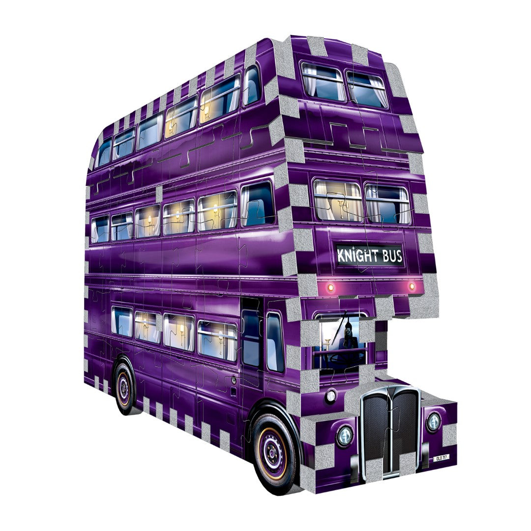 Mini 3D jigsaw puzzle of the Knight Bus, a purple triple-decker for wizards, perfect for Harry Potter fans and collectors.