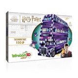 Mini 3D jigsaw puzzle of the Knight Bus, featuring a detailed purple triple-decker design from the Wizarding World.