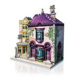 3D jigsaw puzzle depicting Madam Malkin's shop and Florian Fortescue's Ice Cream parlour from the Wizarding World.