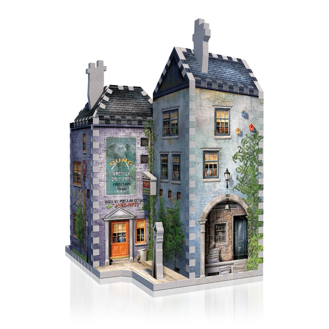 3D jigsaw puzzle of Weasleys' Wizard Wheezes, featuring vibrant details and a mini Flying Ford Anglia puzzle included.