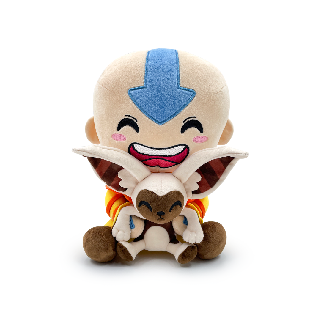 Aang and Momo plush duo sitting together, showcasing Aang's joy and Momo's playful spirit, perfect for Avatar fans.