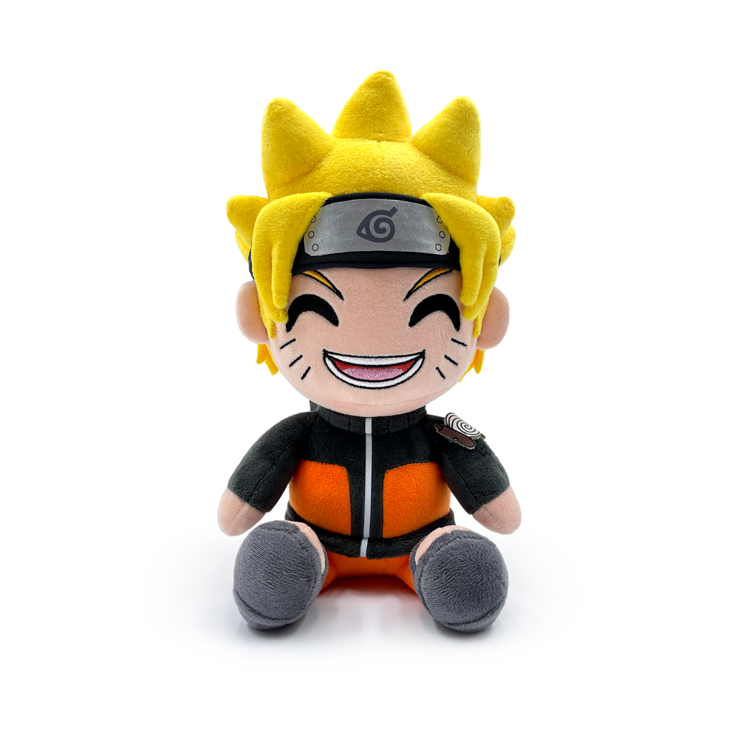 9-inch Naruto plush toy with spiky yellow hair, Konoha headband, and orange jumpsuit, perfect for cuddling and collecting.