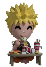 Youtooz NARUTO RAMEN VINYL figure features Naruto enjoying ramen, casual in a green tee, with details like messy hair and a playful setting.