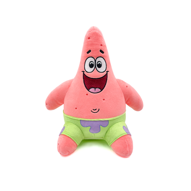 9-inch Patrick Star plush doll with a cheerful smile, dressed in green shorts, perfect for cuddling and imaginative play.