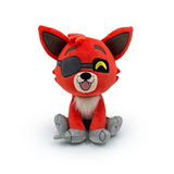 9-inch Youtooz FOXY SIT PLUSH with vibrant orange fur, eyepatch, metallic feet, and soft minky material for cuddling.