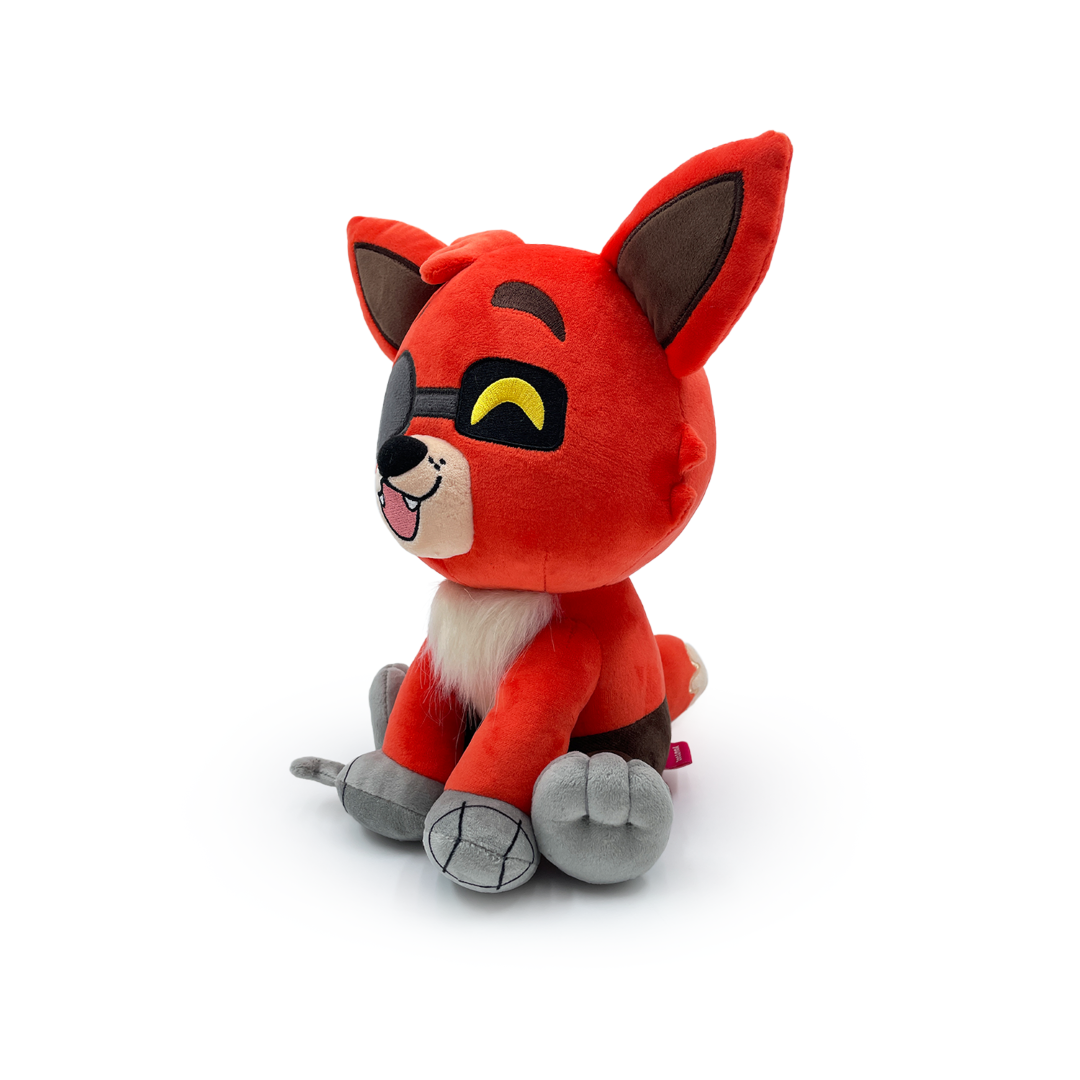 9-inch FOXY plush with orange head, long ears, eyepatch, and tattered shorts, perfect for cuddling and collecting.