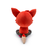 9-inch Youtooz FOXY SIT PLUSH with vibrant orange head, expressive smile, metallic feet, and unique eyepatch detail.