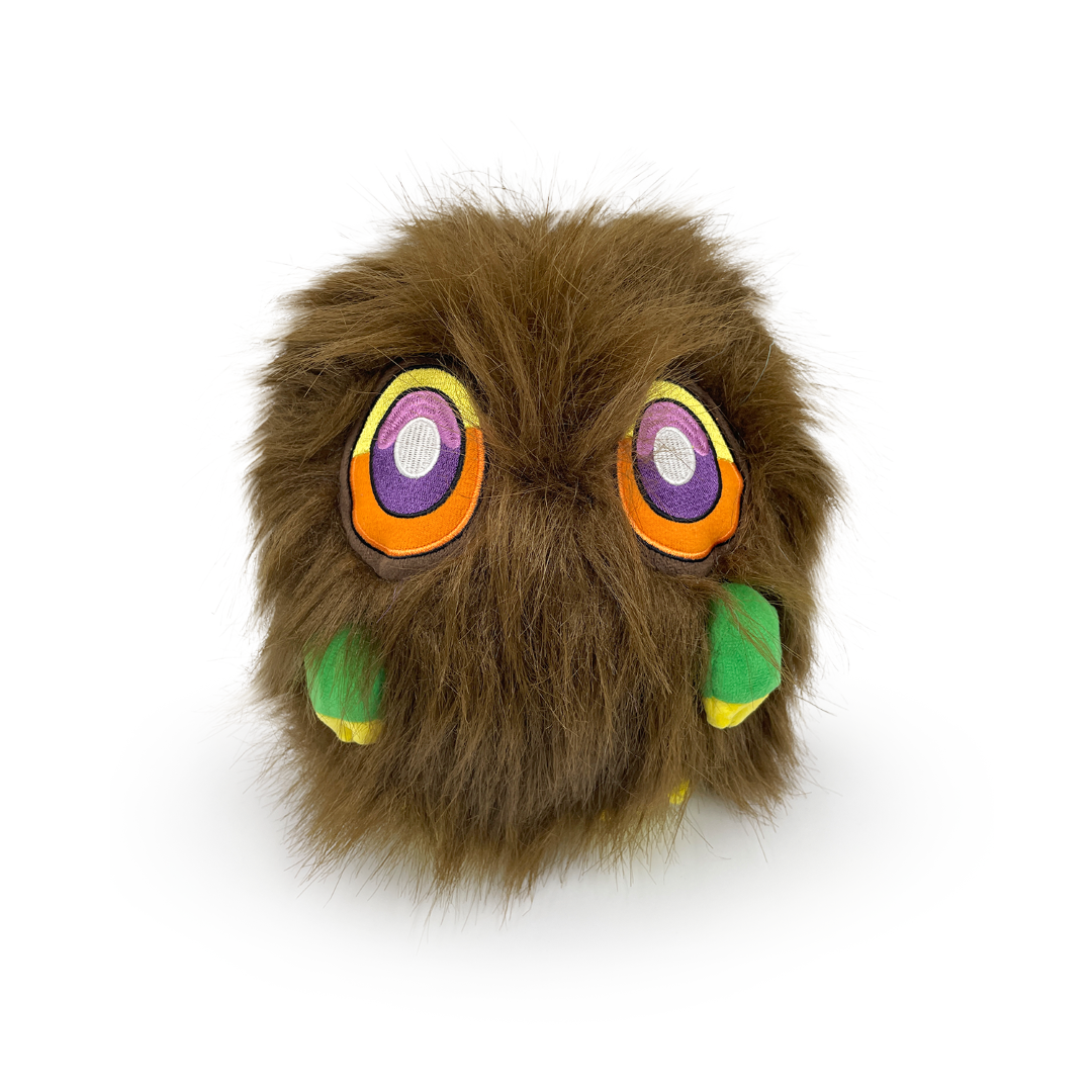 Cute 9-inch Kuriboh plush with a fluffy brown body, large sparkly eyes, and four magnets for easy display.