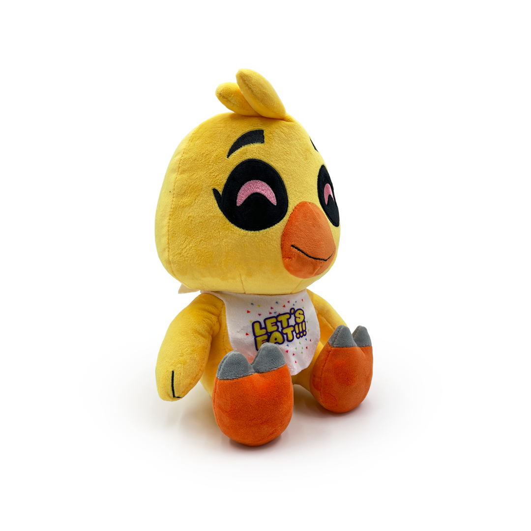 Plush Youtooz CHICA SIT PLUSH: 9" collectible with Chica's cute details, ideal for cuddling or displaying in your FNAF collection.