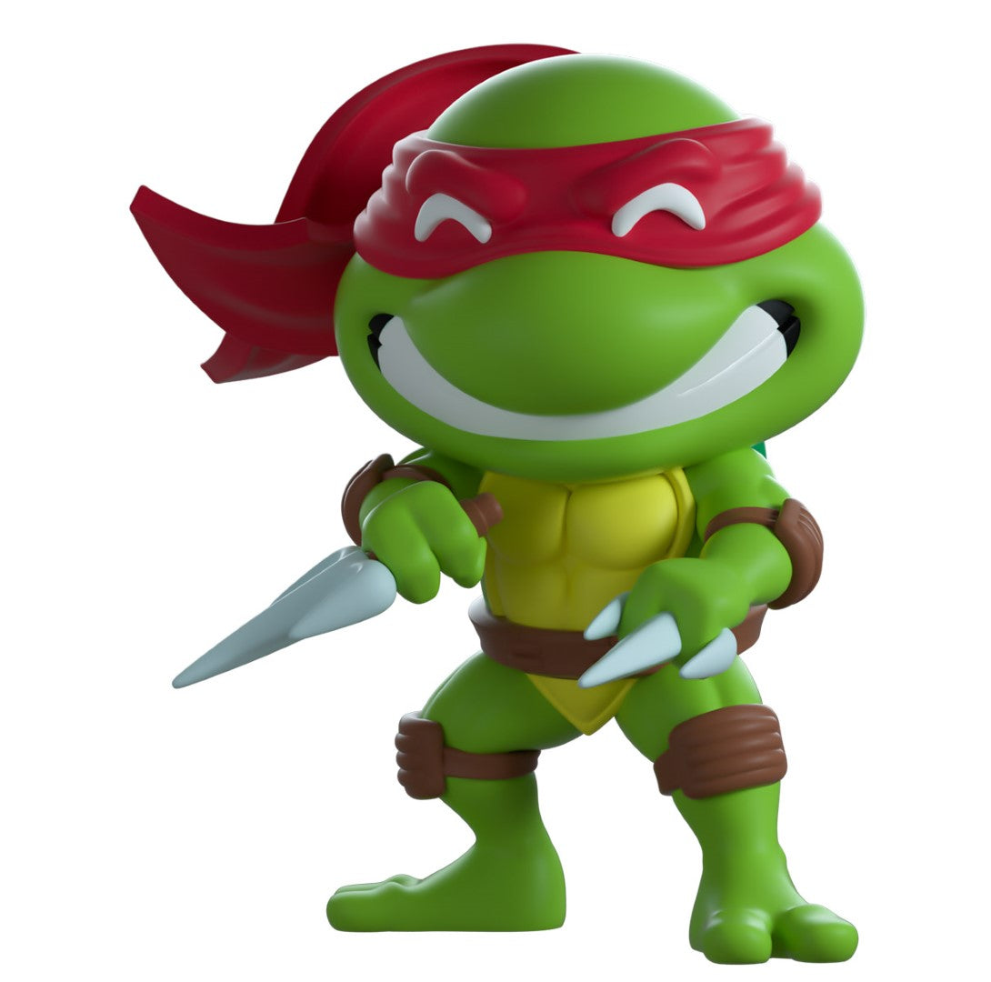 Collectible Youtooz Raphael figurine, 4.2 inches tall, in red mask, dual Sai weapons, capturing his fierce expression.