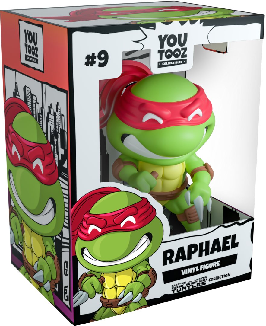 Youtooz Raphael Classic Vinyl figurine, 4.2 inches tall, featuring vibrant red mask and twin Sai, captures TMNT nostalgia.