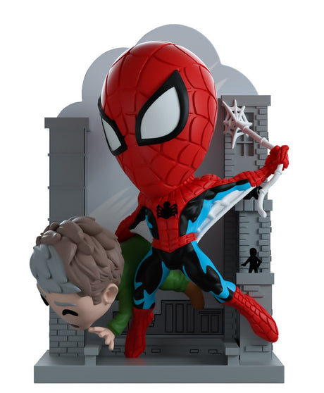 Collectible Youtooz Spider-Man figurine, 5.1" tall, in iconic pose with vibrant red and blue suit, capturing classic comic nostalgia.