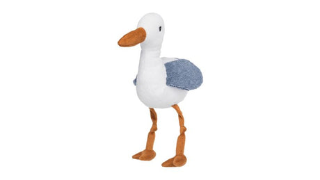 Plush 35cm seagull dog toy with sound, rustling foil, eco-friendly, supports marine protection. Perfect for play and cuddling.